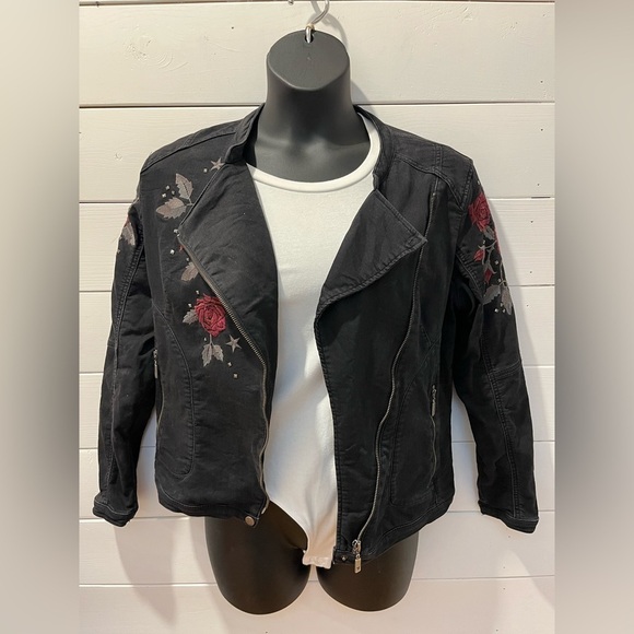 🩶 Monari embroidered moto-style jacket, estimated size L (based on measurements) - Picture 5 of 11